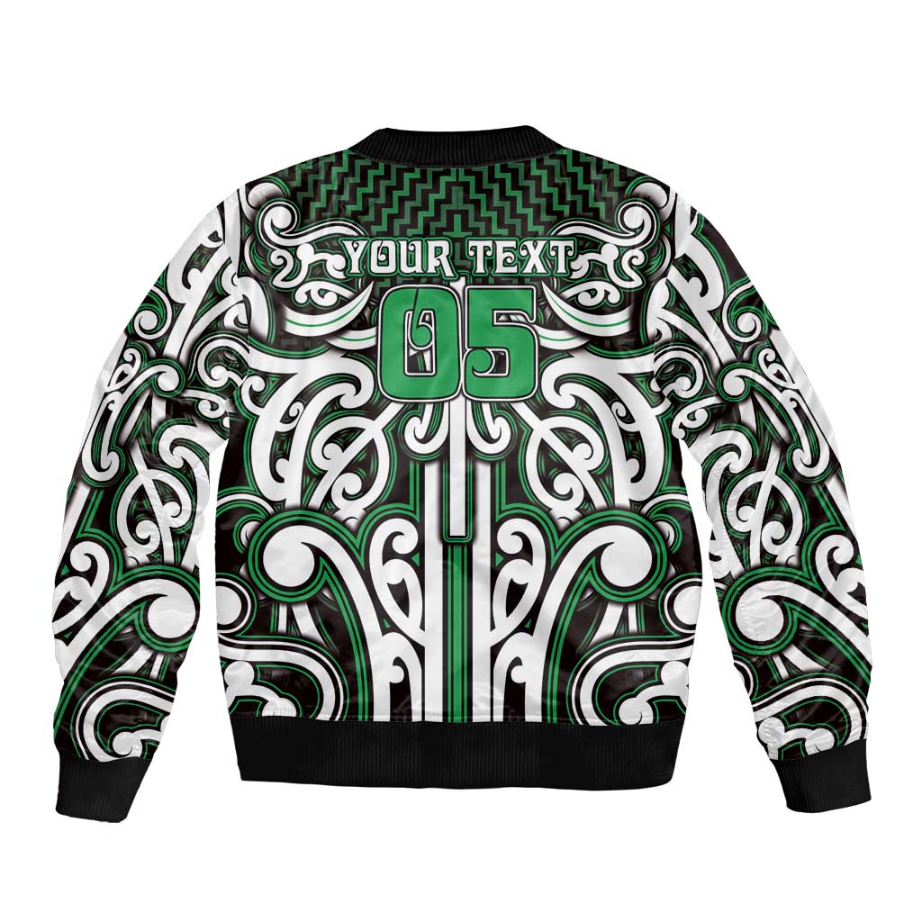 Custom Aotearoa Ngai Tahu Sleeve Zip Bomber Jacket Maori Tribal Pattern Mix Poutama