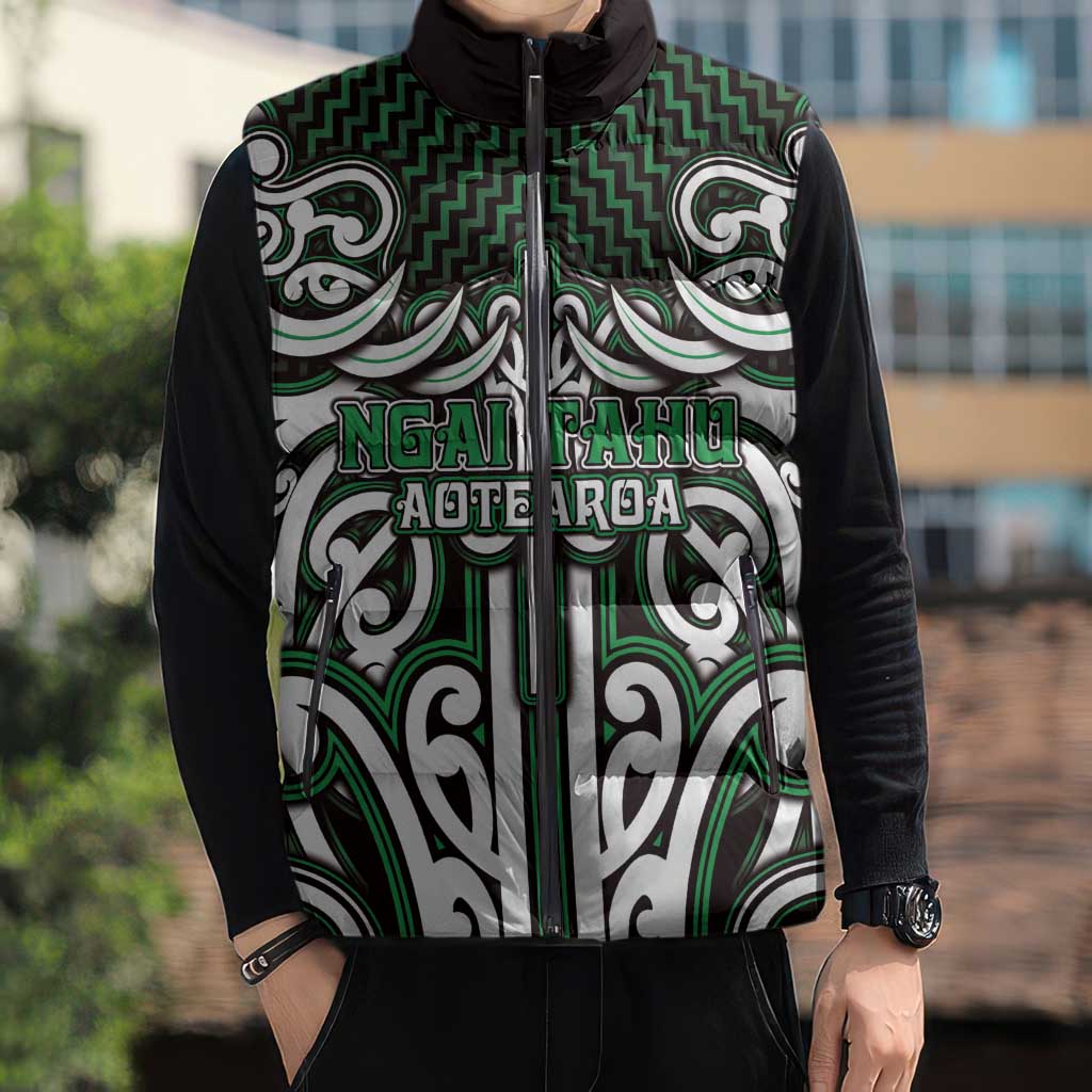 Custom Aotearoa Ngai Tahu Sleeveless Puffer Jacket Maori Tribal Pattern Mix Poutama