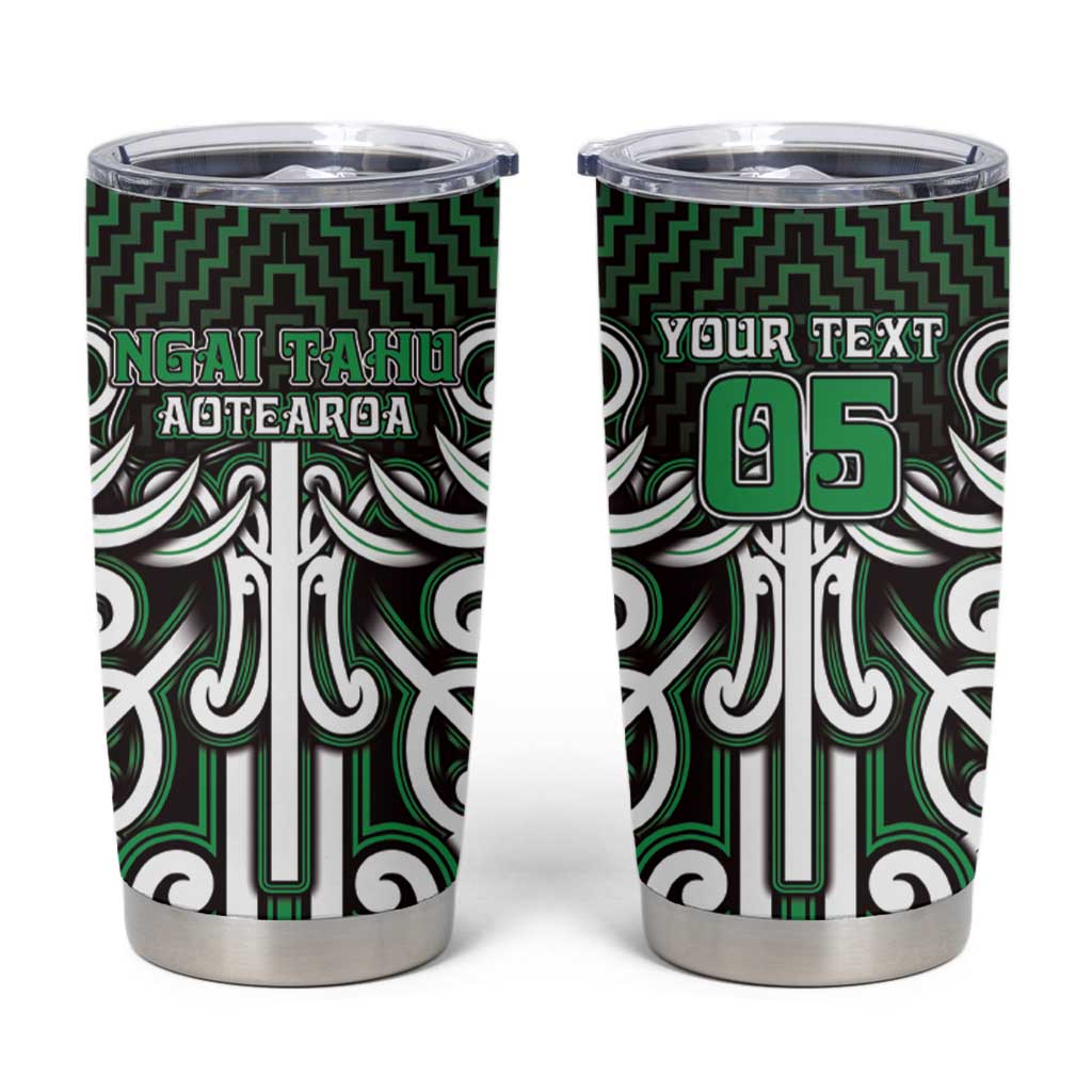 Custom Aotearoa Ngai Tahu Tumbler Cup Maori Tribal Pattern Mix Poutama LT05 Green - Polynesian Pride