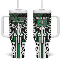 Custom Aotearoa Ngai Tahu Tumbler With Handle Maori Tribal Pattern Mix Poutama LT05 One Size: 40 oz Green - Polynesian Pride