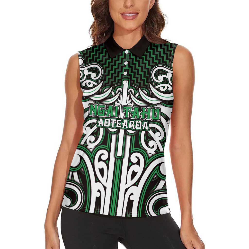 Custom Aotearoa Ngai Tahu Women Sleeveless Polo Shirt Maori Tribal Pattern Mix Poutama LT05 - Polynesian Pride