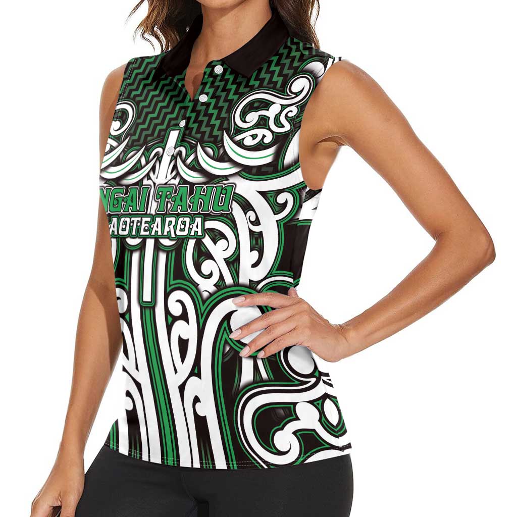 Custom Aotearoa Ngai Tahu Women Sleeveless Polo Shirt Maori Tribal Pattern Mix Poutama LT05 - Polynesian Pride