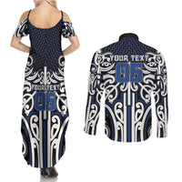 Custom Aotearoa Ngati Tuwharetoa Couples Matching Summer Maxi Dress and Long Sleeve Button Shirt Maori Tribal Pattern Mix Poutama