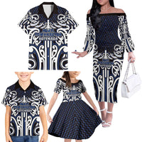Custom Aotearoa Ngati Tuwharetoa Family Matching Off The Shoulder Long Sleeve Dress and Hawaiian Shirt Maori Tribal Pattern Mix Poutama