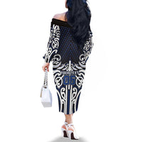 Custom Aotearoa Ngati Tuwharetoa Family Matching Off The Shoulder Long Sleeve Dress and Hawaiian Shirt Maori Tribal Pattern Mix Poutama