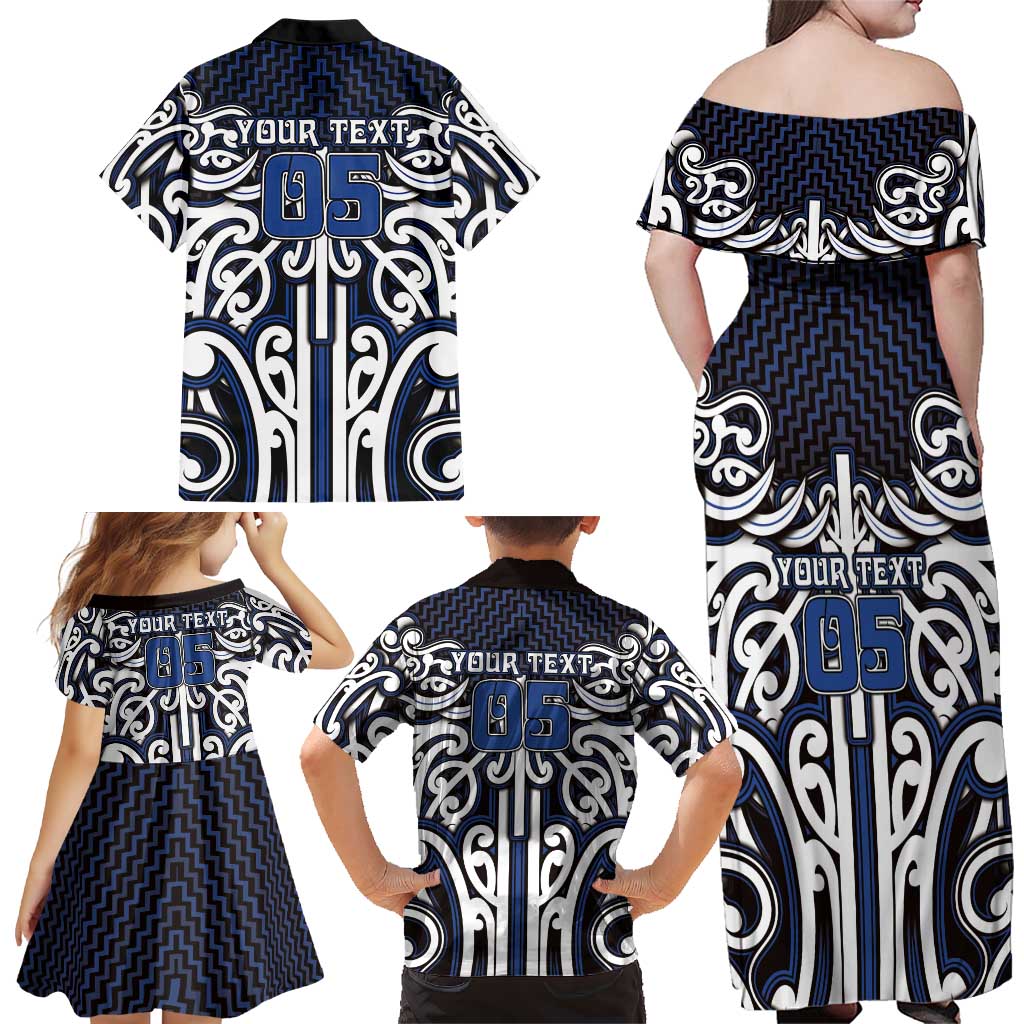 Custom Aotearoa Ngati Tuwharetoa Family Matching Off Shoulder Maxi Dress and Hawaiian Shirt Maori Tribal Pattern Mix Poutama