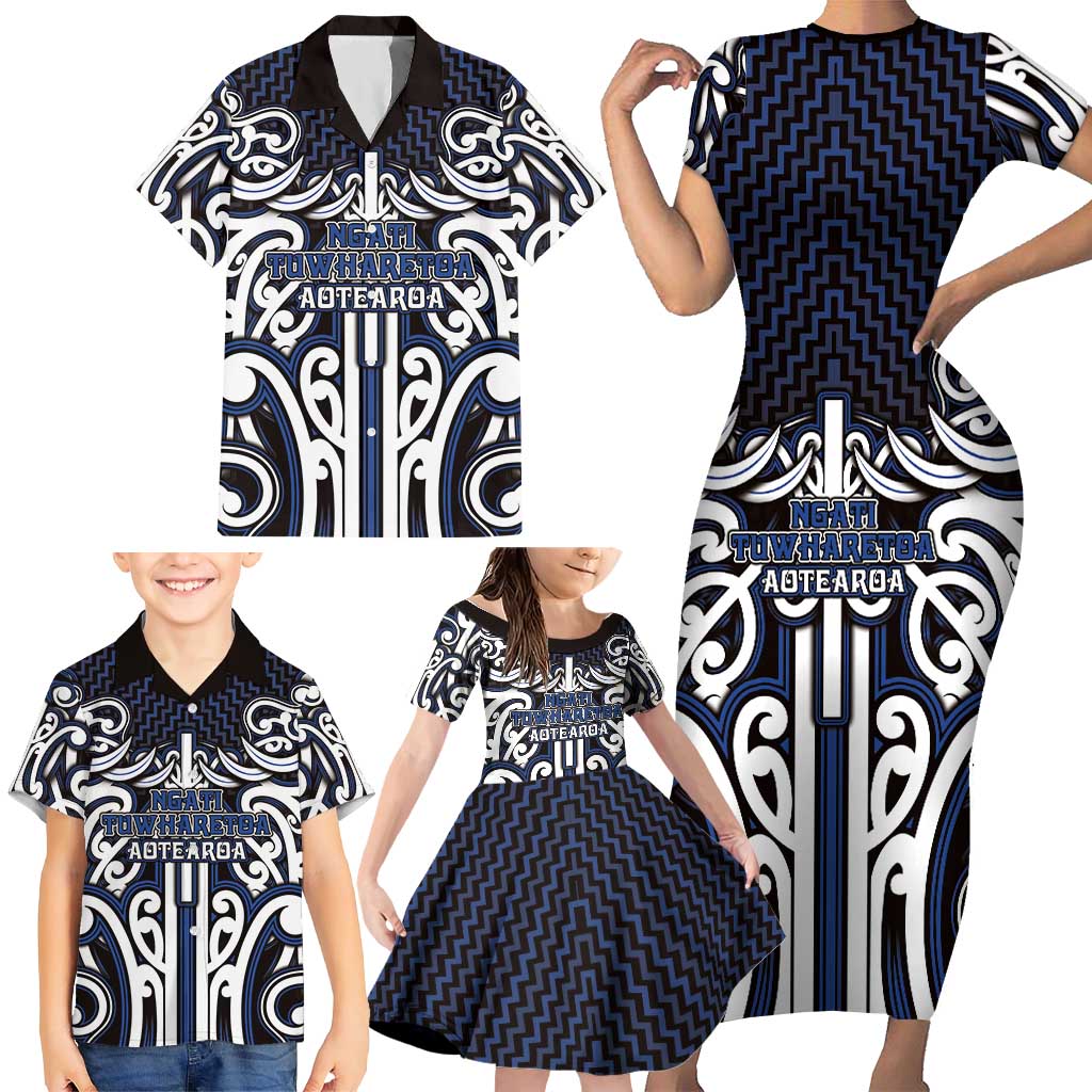 Custom Aotearoa Ngati Tuwharetoa Family Matching Short Sleeve Bodycon Dress and Hawaiian Shirt Maori Tribal Pattern Mix Poutama