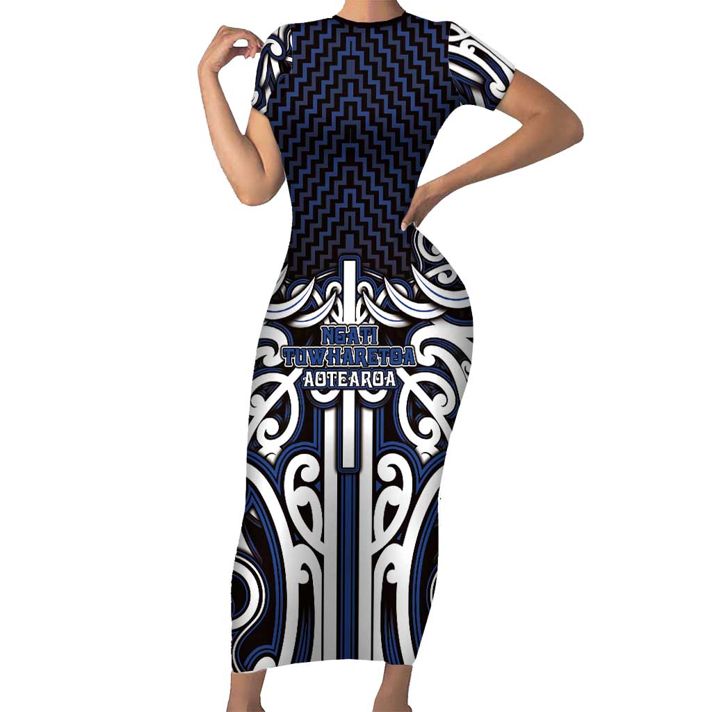 Custom Aotearoa Ngati Tuwharetoa Family Matching Short Sleeve Bodycon Dress and Hawaiian Shirt Maori Tribal Pattern Mix Poutama