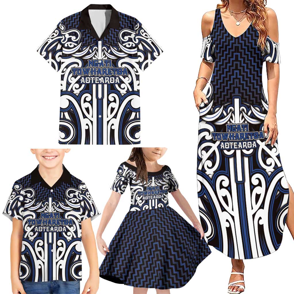 Custom Aotearoa Ngati Tuwharetoa Family Matching Summer Maxi Dress and Hawaiian Shirt Maori Tribal Pattern Mix Poutama