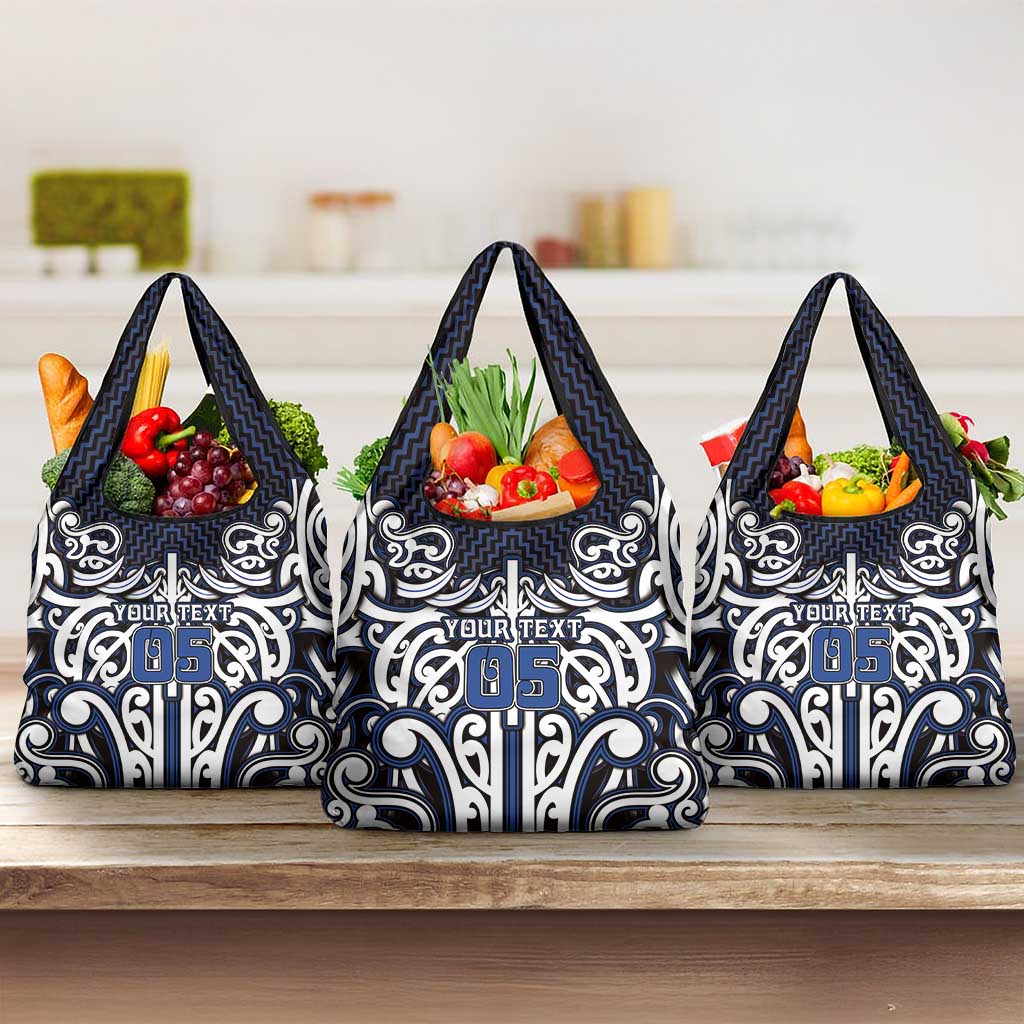 Custom Aotearoa Ngati Tuwharetoa Grocery Bag Maori Tribal Pattern Mix Poutama LT05 3-pack One Size Navy - Polynesian Pride