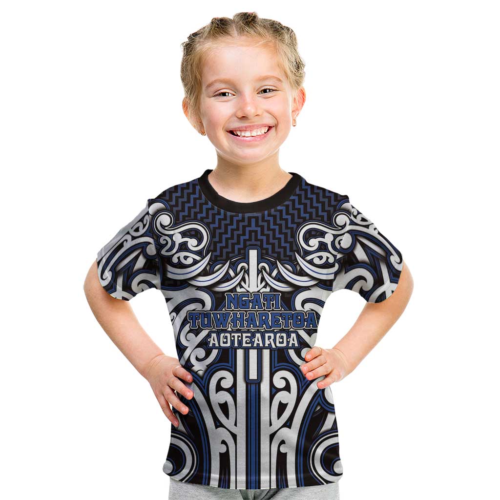 Custom Aotearoa Ngati Tuwharetoa Kid T Shirt Maori Tribal Pattern Mix Poutama