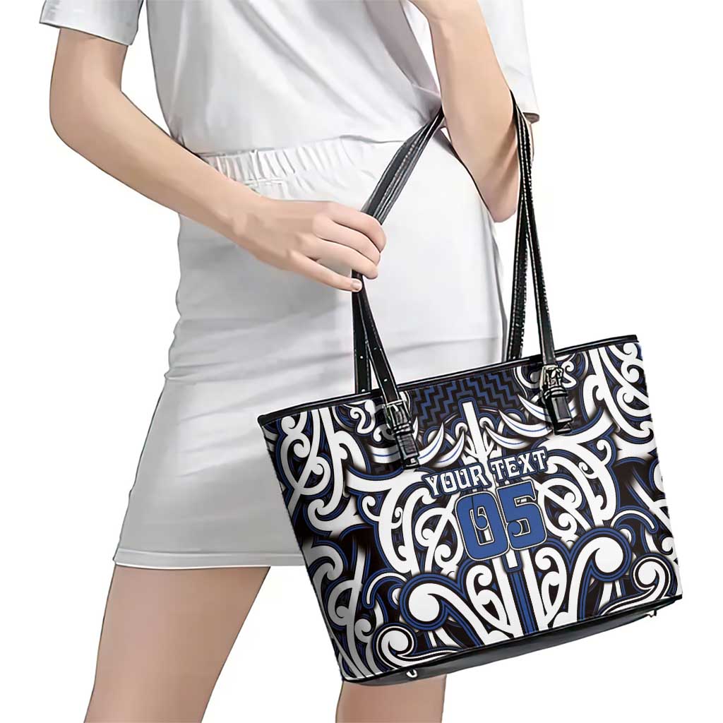 Custom Aotearoa Ngati Tuwharetoa Leather Tote Bag Maori Tribal Pattern Mix Poutama