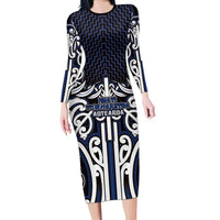 Custom Aotearoa Ngati Tuwharetoa Long Sleeve Bodycon Dress Maori Tribal Pattern Mix Poutama