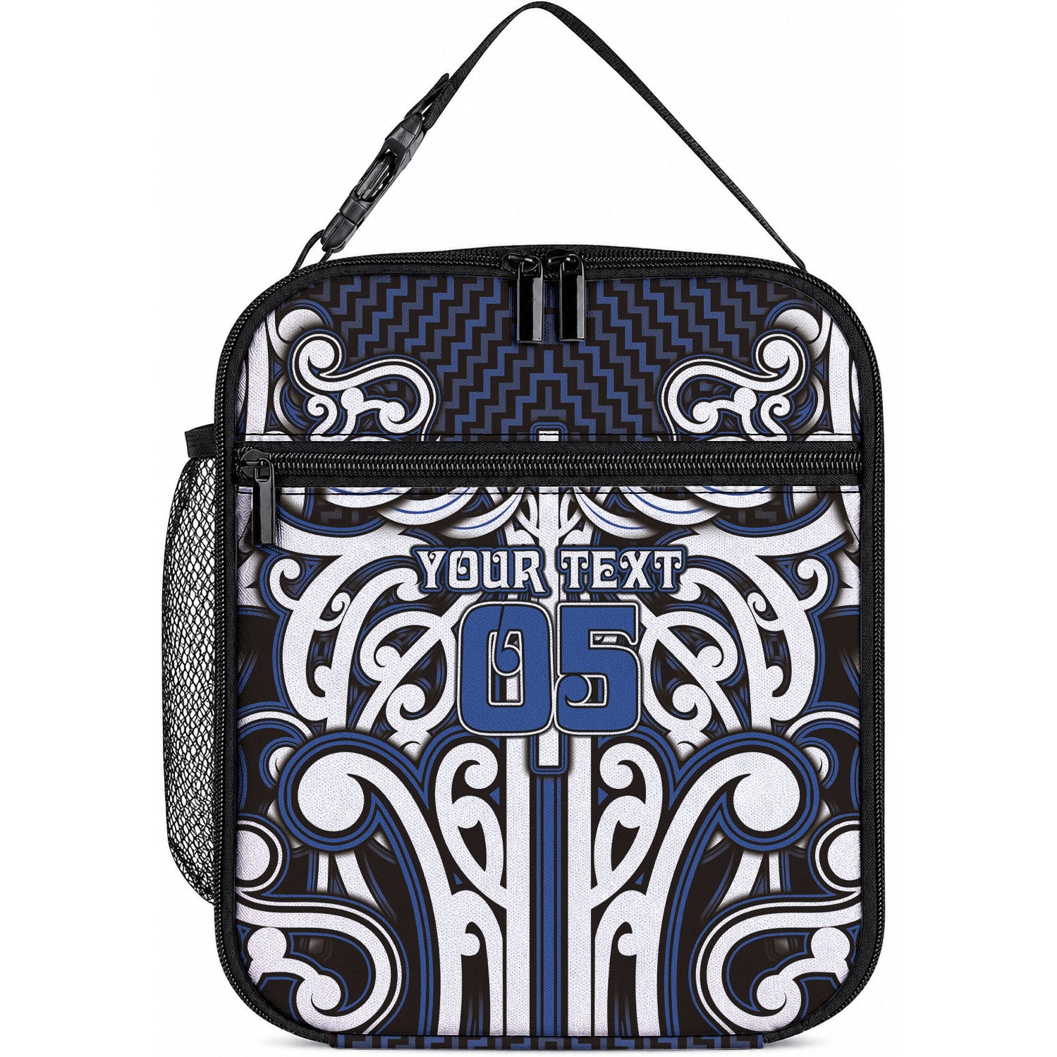 Custom Aotearoa Ngati Tuwharetoa Lunch Bag Maori Tribal Pattern Mix Poutama LT05 10.2 × 8.3 × 4.3 inch Navy - Polynesian Pride