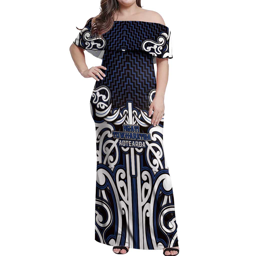 Custom Aotearoa Ngati Tuwharetoa Off Shoulder Maxi Dress Maori Tribal Pattern Mix Poutama