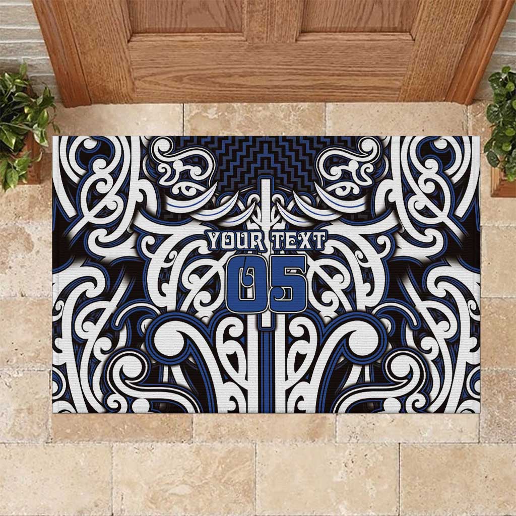 Custom Aotearoa Ngati Tuwharetoa Rubber Doormat Maori Tribal Pattern Mix Poutama LT05 Navy - Polynesian Pride