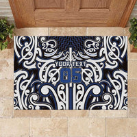 Custom Aotearoa Ngati Tuwharetoa Rubber Doormat Maori Tribal Pattern Mix Poutama LT05 Navy - Polynesian Pride