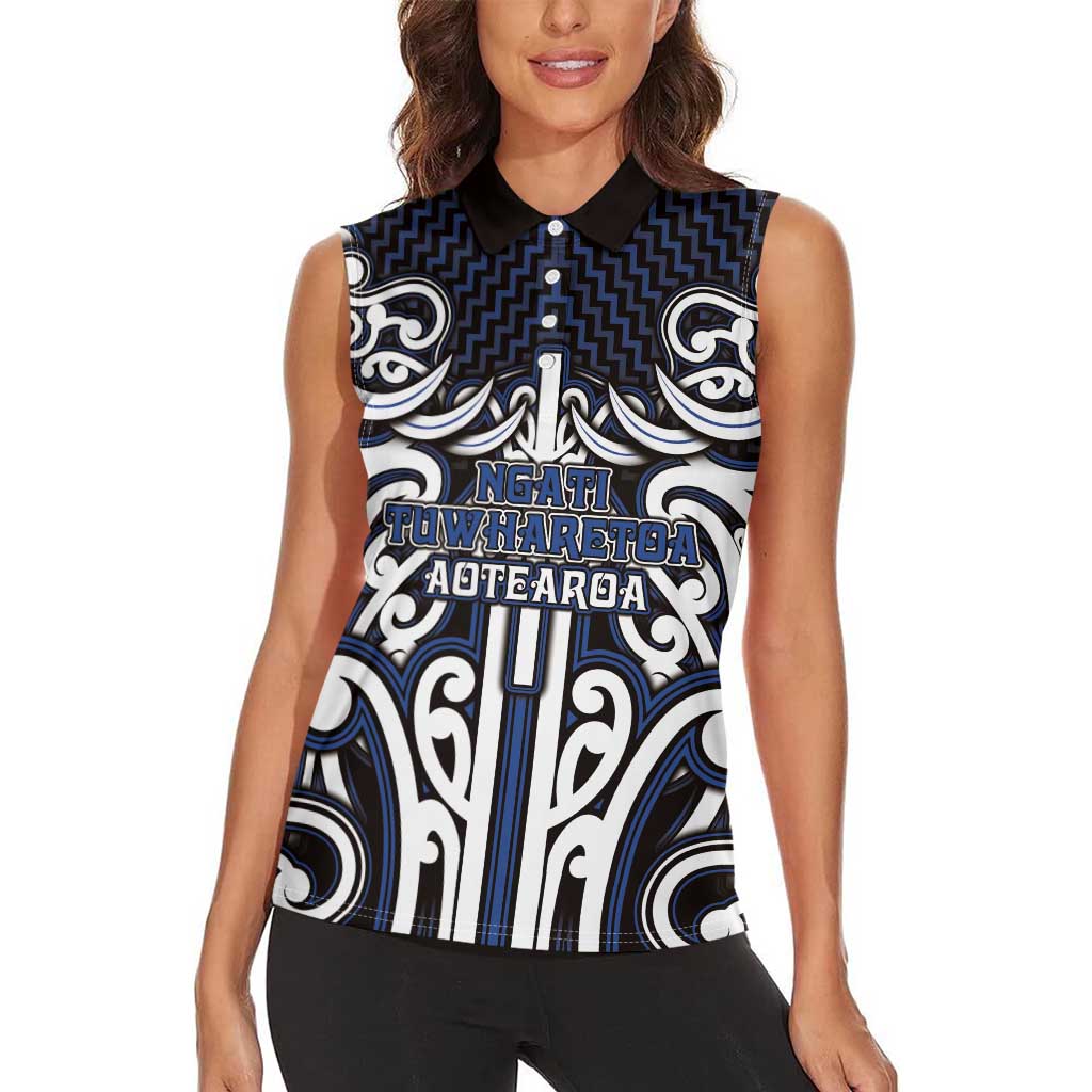 Custom Aotearoa Ngati Tuwharetoa Women Sleeveless Polo Shirt Maori Tribal Pattern Mix Poutama