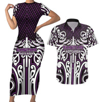 Custom Aotearoa Rangitane Couples Matching Short Sleeve Bodycon Dress and Hawaiian Shirt Maori Tribal Pattern Mix Poutama LT05 Purple - Polynesian Pride