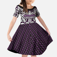 Custom Aotearoa Rangitane Family Matching Long Sleeve Bodycon Dress and Hawaiian Shirt Maori Tribal Pattern Mix Poutama LT05 Daughter's Dress Purple - Polynesian Pride
