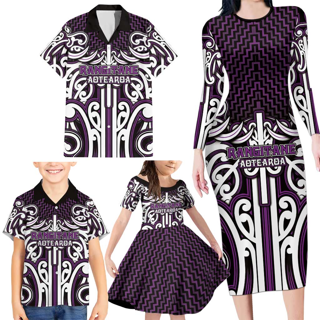 Custom Aotearoa Rangitane Family Matching Long Sleeve Bodycon Dress and Hawaiian Shirt Maori Tribal Pattern Mix Poutama LT05 - Polynesian Pride