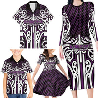 Custom Aotearoa Rangitane Family Matching Long Sleeve Bodycon Dress and Hawaiian Shirt Maori Tribal Pattern Mix Poutama LT05 - Polynesian Pride