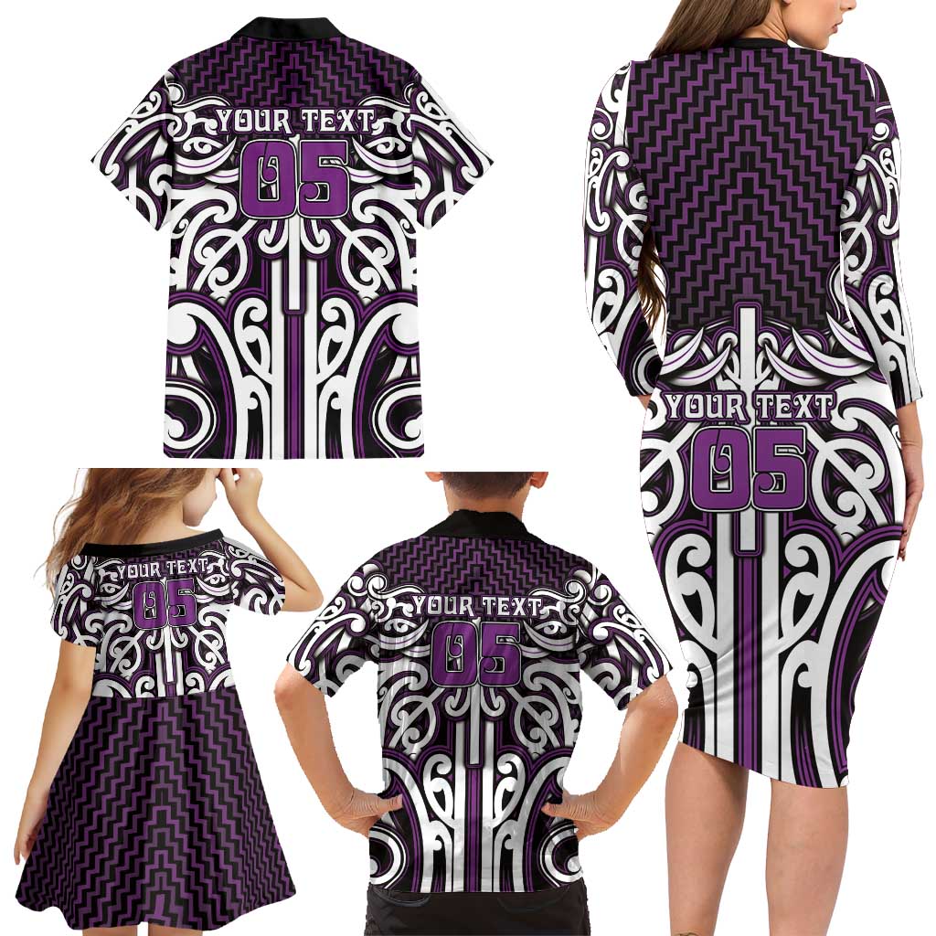 Custom Aotearoa Rangitane Family Matching Long Sleeve Bodycon Dress and Hawaiian Shirt Maori Tribal Pattern Mix Poutama LT05 - Polynesian Pride