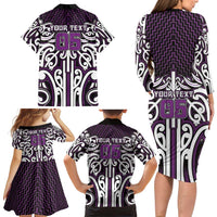 Custom Aotearoa Rangitane Family Matching Long Sleeve Bodycon Dress and Hawaiian Shirt Maori Tribal Pattern Mix Poutama LT05 - Polynesian Pride