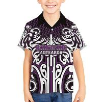 Custom Aotearoa Rangitane Family Matching Long Sleeve Bodycon Dress and Hawaiian Shirt Maori Tribal Pattern Mix Poutama LT05 Son's Shirt Purple - Polynesian Pride