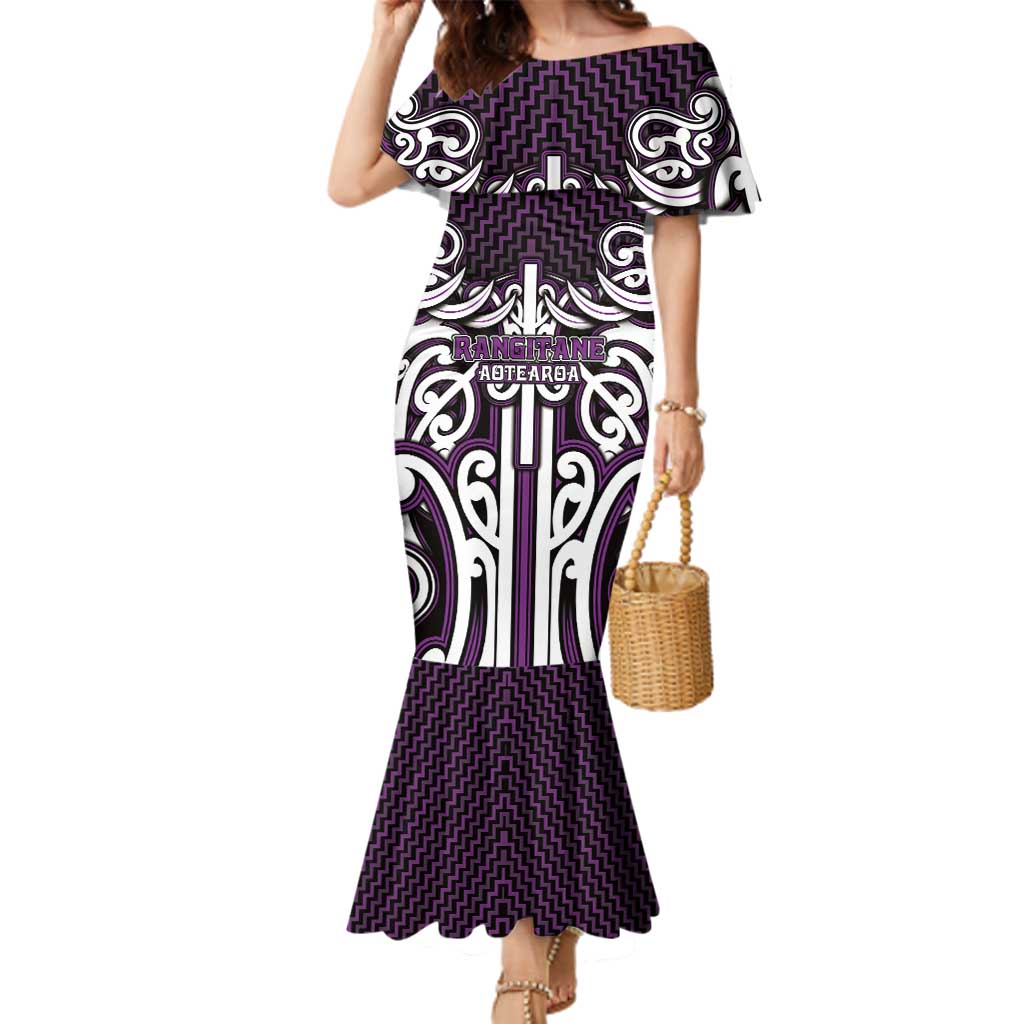 Custom Aotearoa Rangitane Family Matching Mermaid Dress and Hawaiian Shirt Maori Tribal Pattern Mix Poutama LT05 Mom's Dress Purple - Polynesian Pride