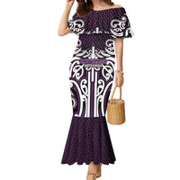 Custom Aotearoa Rangitane Family Matching Mermaid Dress and Hawaiian Shirt Maori Tribal Pattern Mix Poutama LT05 Mom's Dress Purple - Polynesian Pride
