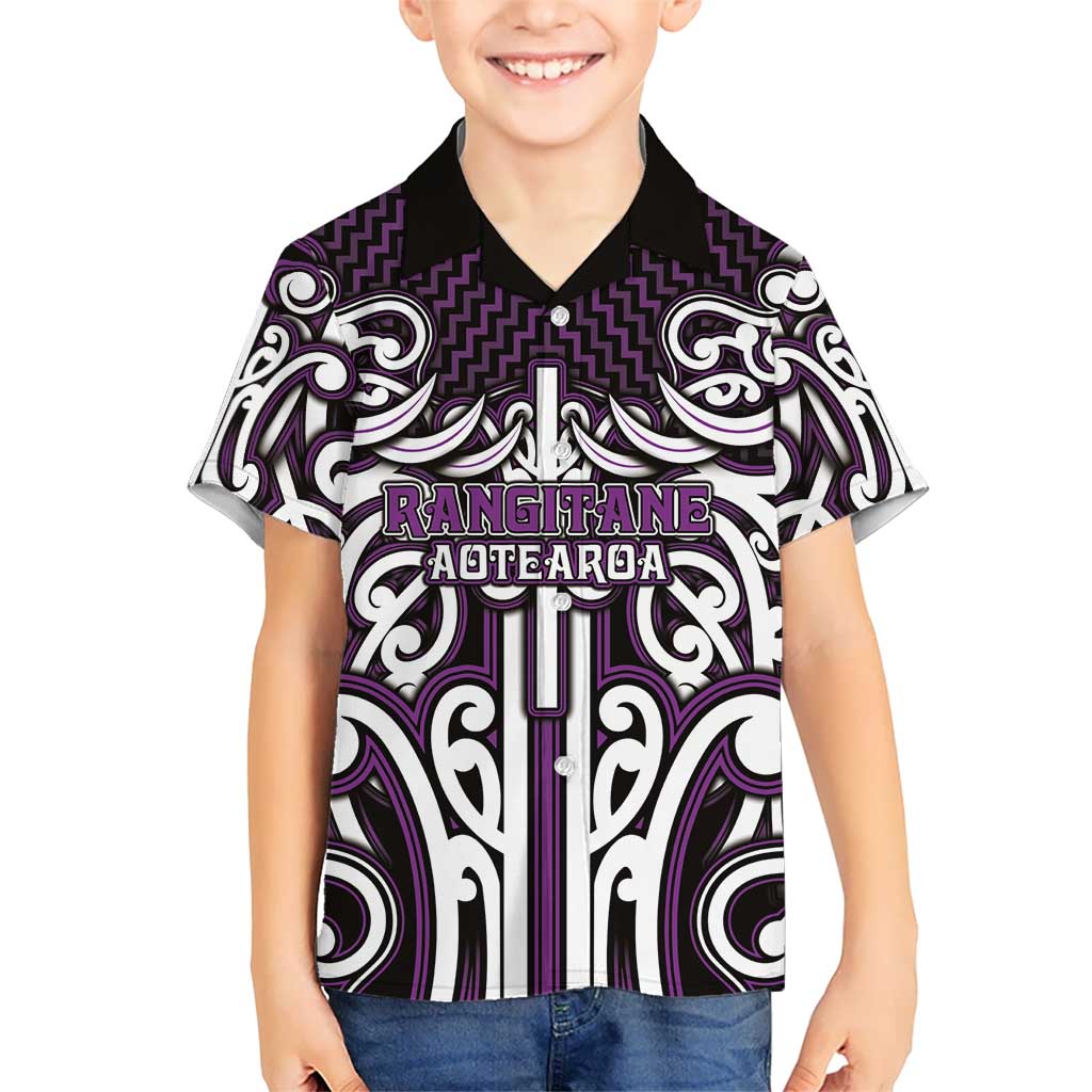 Custom Aotearoa Rangitane Family Matching Mermaid Dress and Hawaiian Shirt Maori Tribal Pattern Mix Poutama LT05 Son's Shirt Purple - Polynesian Pride