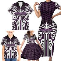 Custom Aotearoa Rangitane Family Matching Short Sleeve Bodycon Dress and Hawaiian Shirt Maori Tribal Pattern Mix Poutama