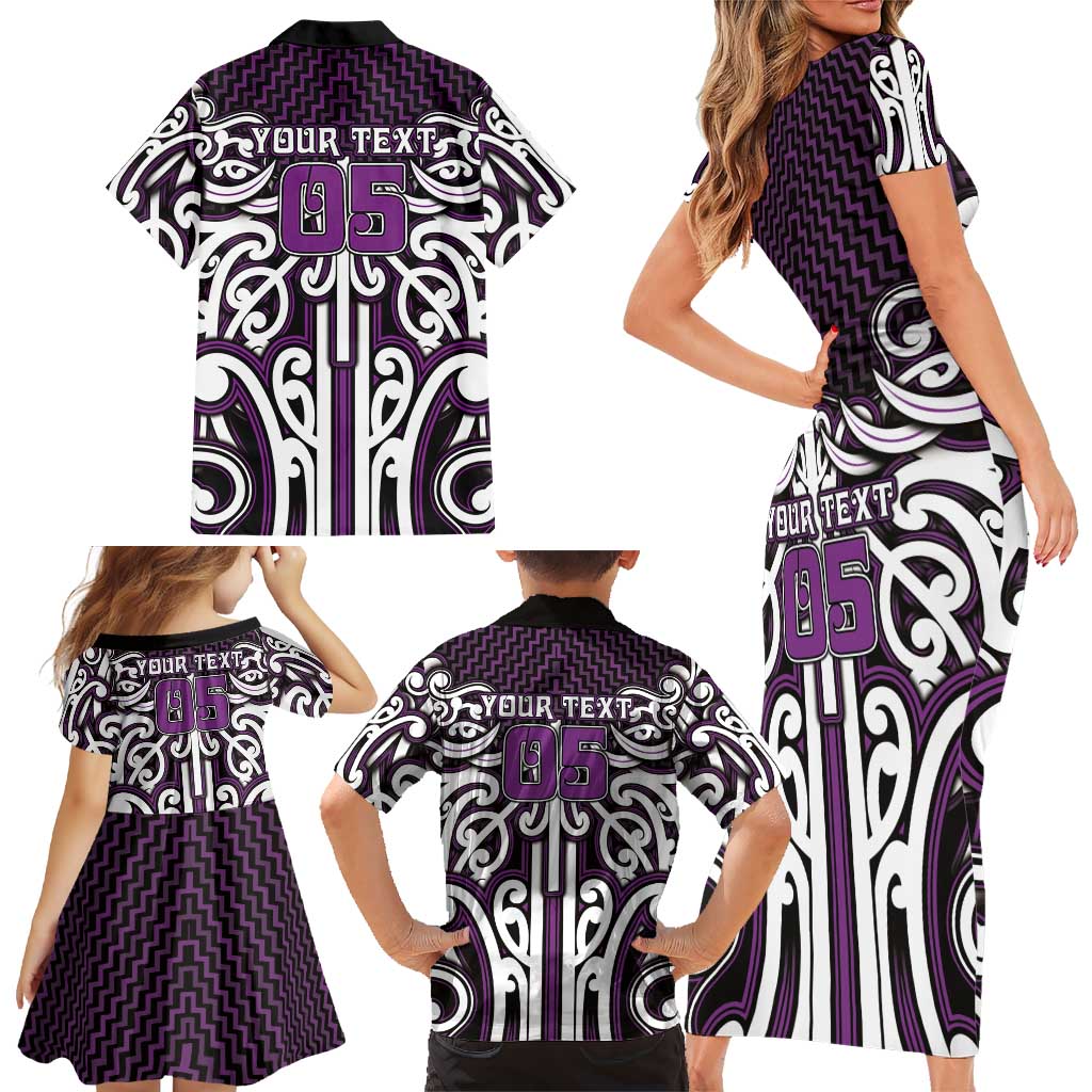 Custom Aotearoa Rangitane Family Matching Short Sleeve Bodycon Dress and Hawaiian Shirt Maori Tribal Pattern Mix Poutama