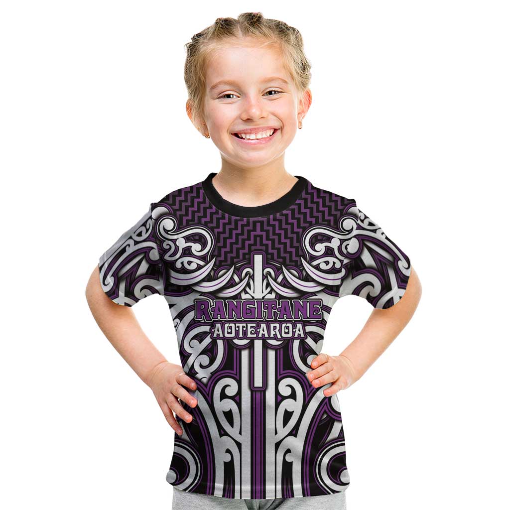 Custom Aotearoa Rangitane Kid T Shirt Maori Tribal Pattern Mix Poutama