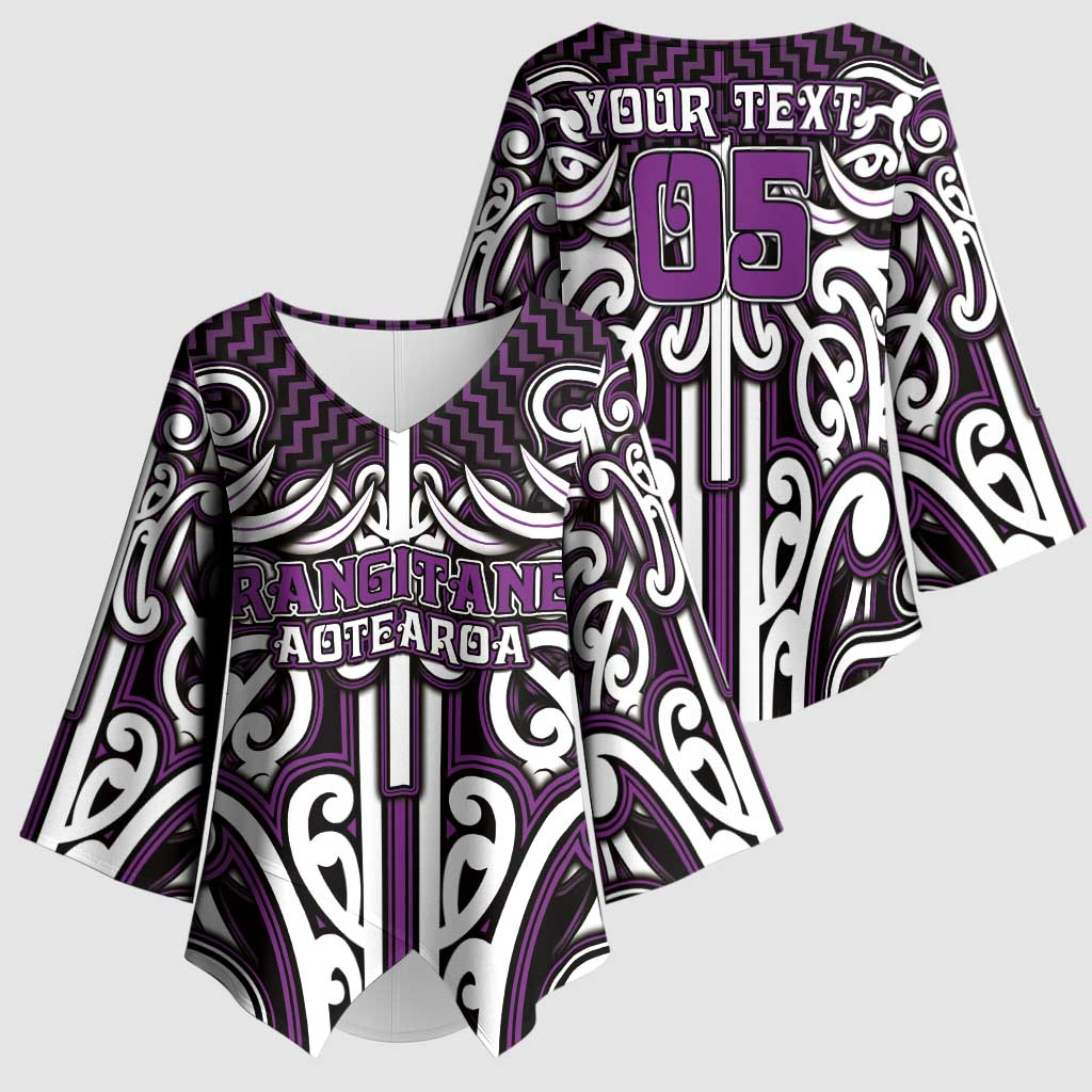 Custom Aotearoa Rangitane Kimono Sleeve Blouse Maori Tribal Pattern Mix Poutama