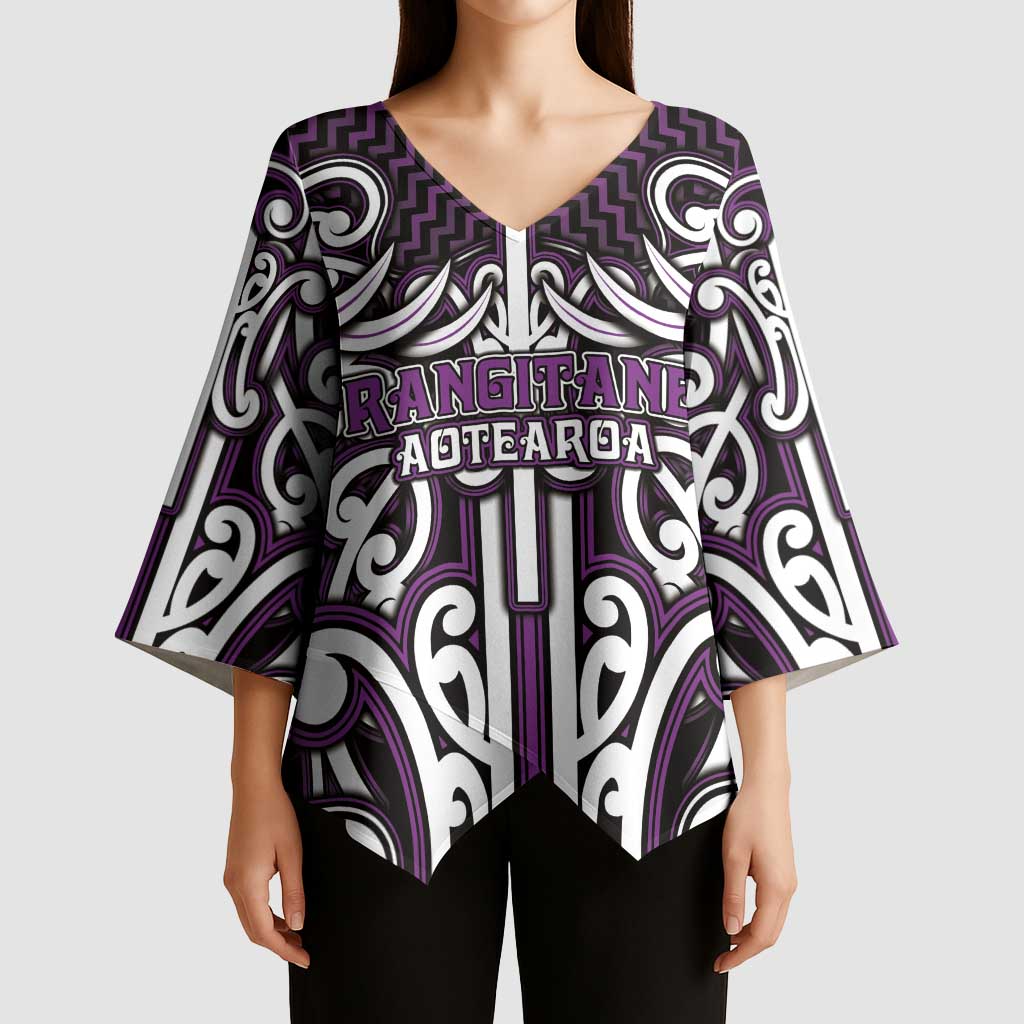 Custom Aotearoa Rangitane Kimono Sleeve Blouse Maori Tribal Pattern Mix Poutama
