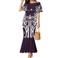 Custom Aotearoa Rangitane Mermaid Dress Maori Tribal Pattern Mix Poutama LT05 Women Purple - Polynesian Pride