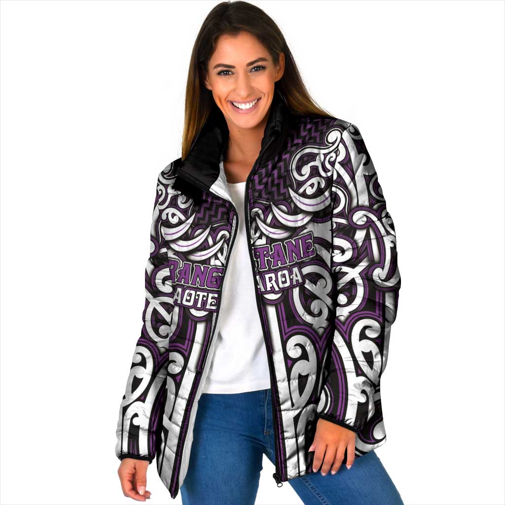 Custom Aotearoa Rangitane Padded Jacket Maori Tribal Pattern Mix Poutama LT05 Women Purple - Polynesian Pride