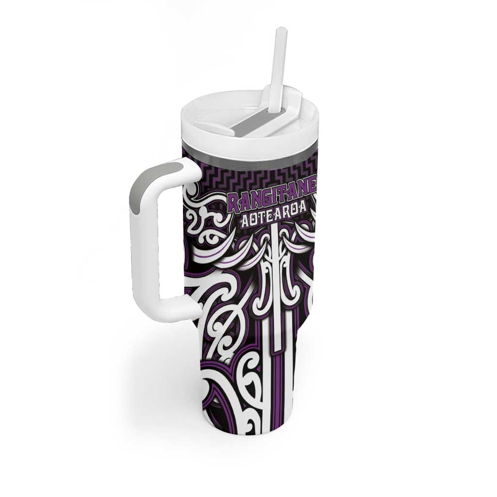 Custom Aotearoa Rangitane Tumbler With Handle Maori Tribal Pattern Mix Poutama
