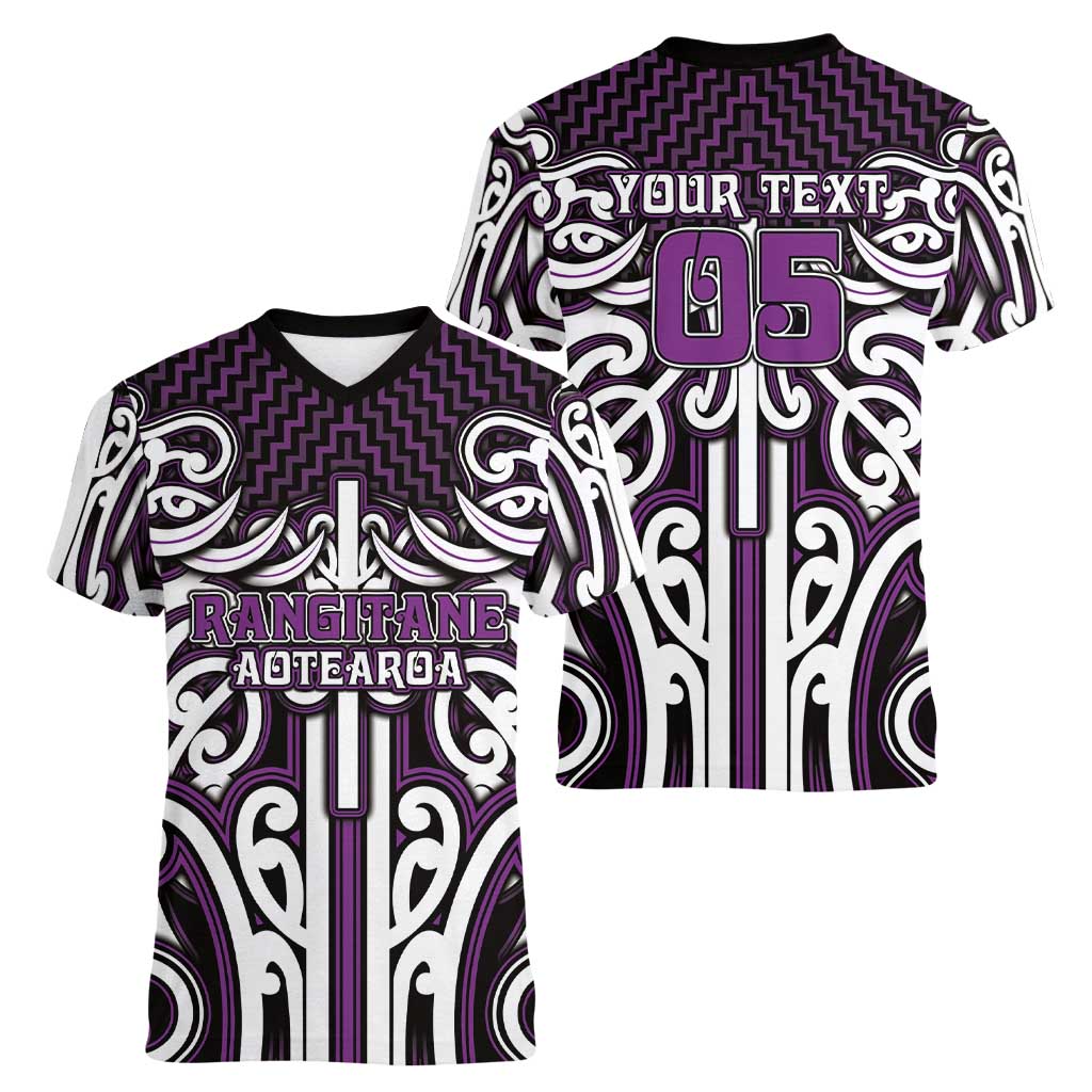 Custom Aotearoa Rangitane Women V-Neck T-Shirt Maori Tribal Pattern Mix Poutama LT05 - Polynesian Pride