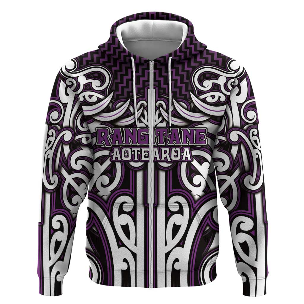 Custom Aotearoa Rangitane Zip Hoodie Maori Tribal Pattern Mix Poutama LT05 Zip Hoodie Purple - Polynesian Pride