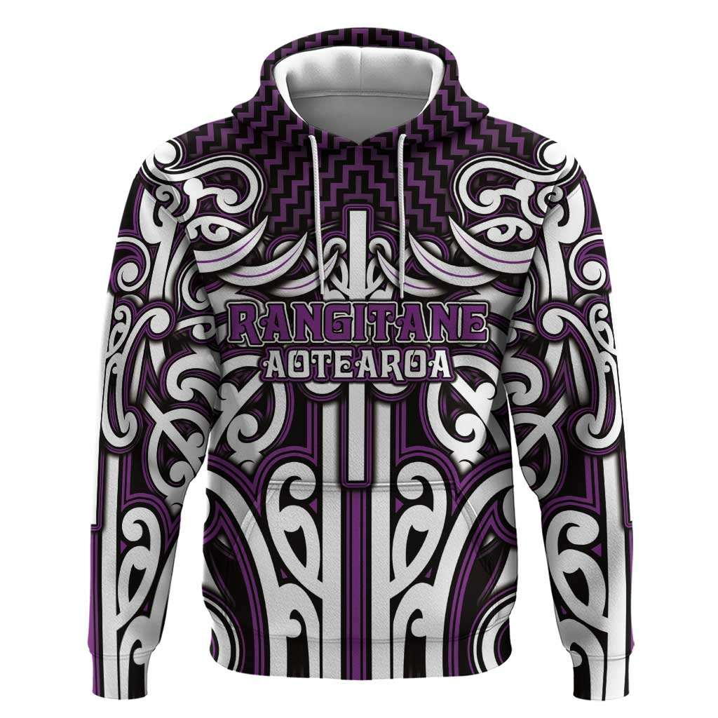 Custom Aotearoa Rangitane Zip Hoodie Maori Tribal Pattern Mix Poutama LT05 Pullover Hoodie Purple - Polynesian Pride