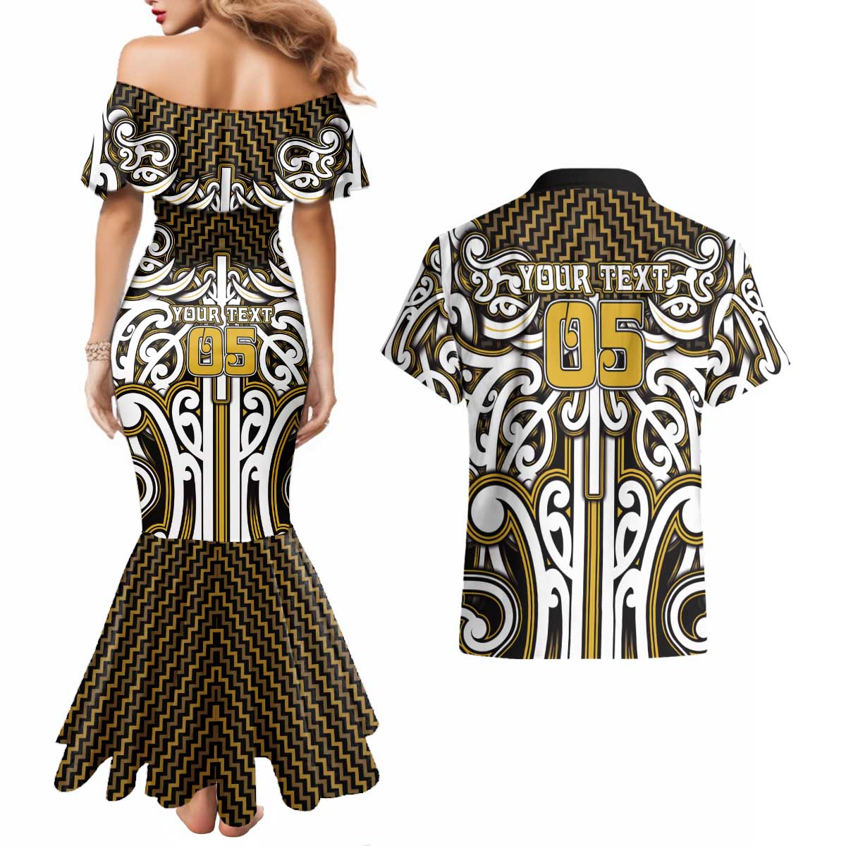 Custom Aotearoa Taranaki Couples Matching Mermaid Dress and Hawaiian Shirt Maori Tribal Pattern Mix Poutama LT05 - Polynesian Pride