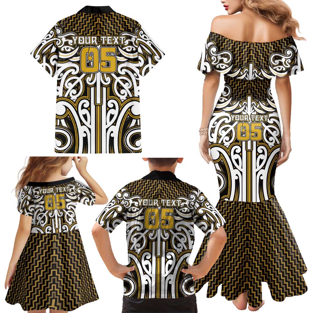 Custom Aotearoa Taranaki Family Matching Mermaid Dress and Hawaiian Shirt Maori Tribal Pattern Mix Poutama