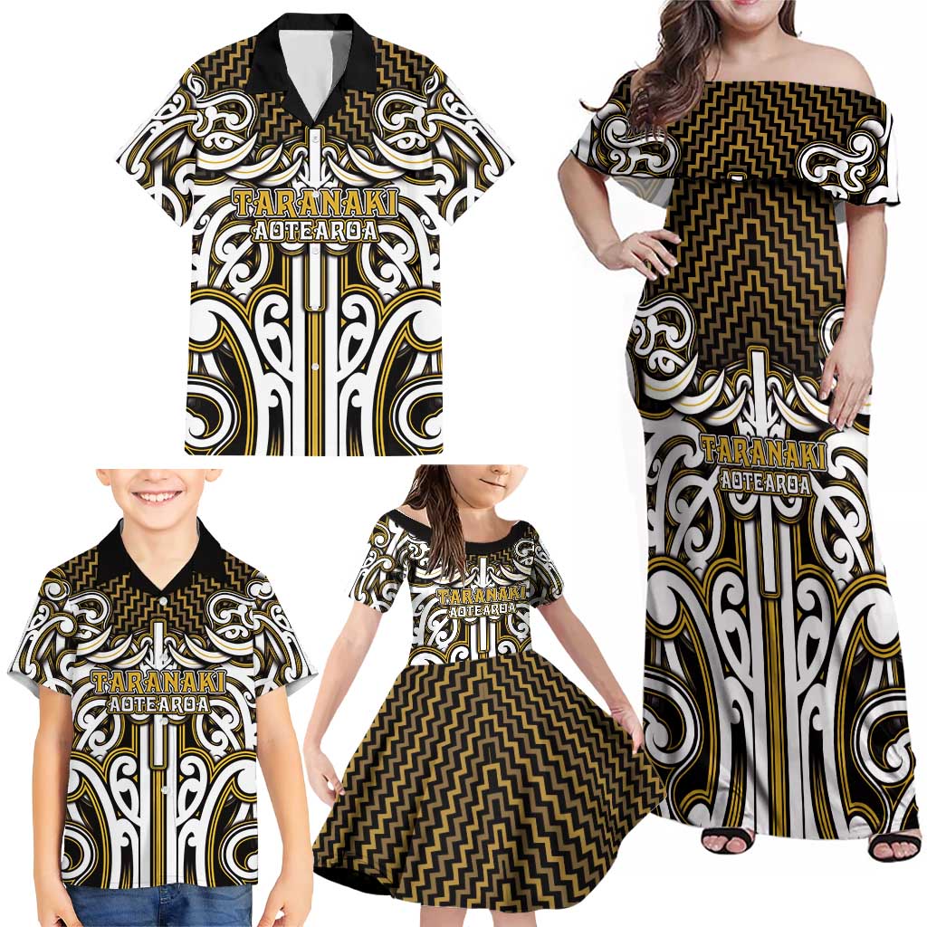 Custom Aotearoa Taranaki Family Matching Off Shoulder Maxi Dress and Hawaiian Shirt Maori Tribal Pattern Mix Poutama