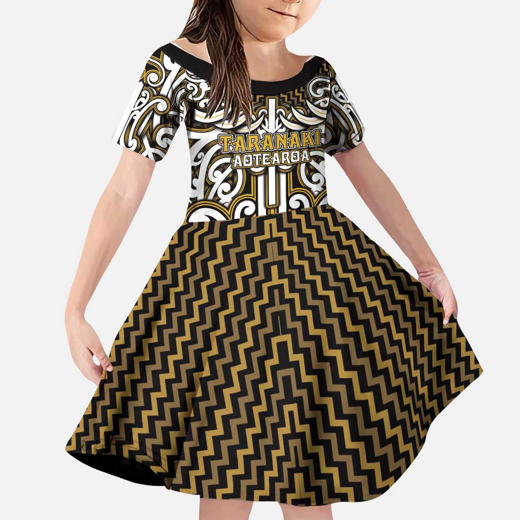 Custom Aotearoa Taranaki Family Matching Puletasi and Hawaiian Shirt Maori Tribal Pattern Mix Poutama LT05 Daughter's Dress Yellow - Polynesian Pride