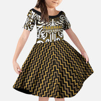 Custom Aotearoa Taranaki Family Matching Puletasi and Hawaiian Shirt Maori Tribal Pattern Mix Poutama LT05 Daughter's Dress Yellow - Polynesian Pride