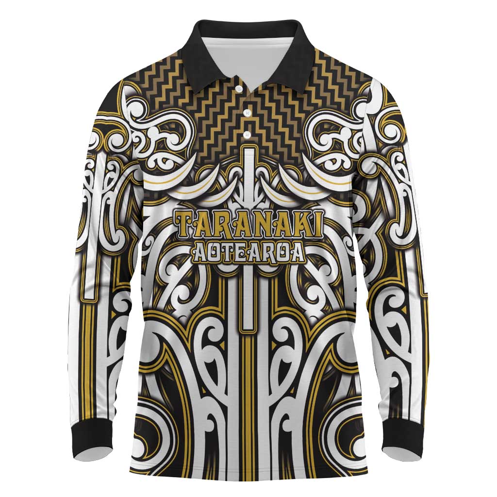 Custom Aotearoa Taranaki Long Sleeve Polo Shirt Maori Tribal Pattern Mix Poutama LT05 Yellow - Polynesian Pride