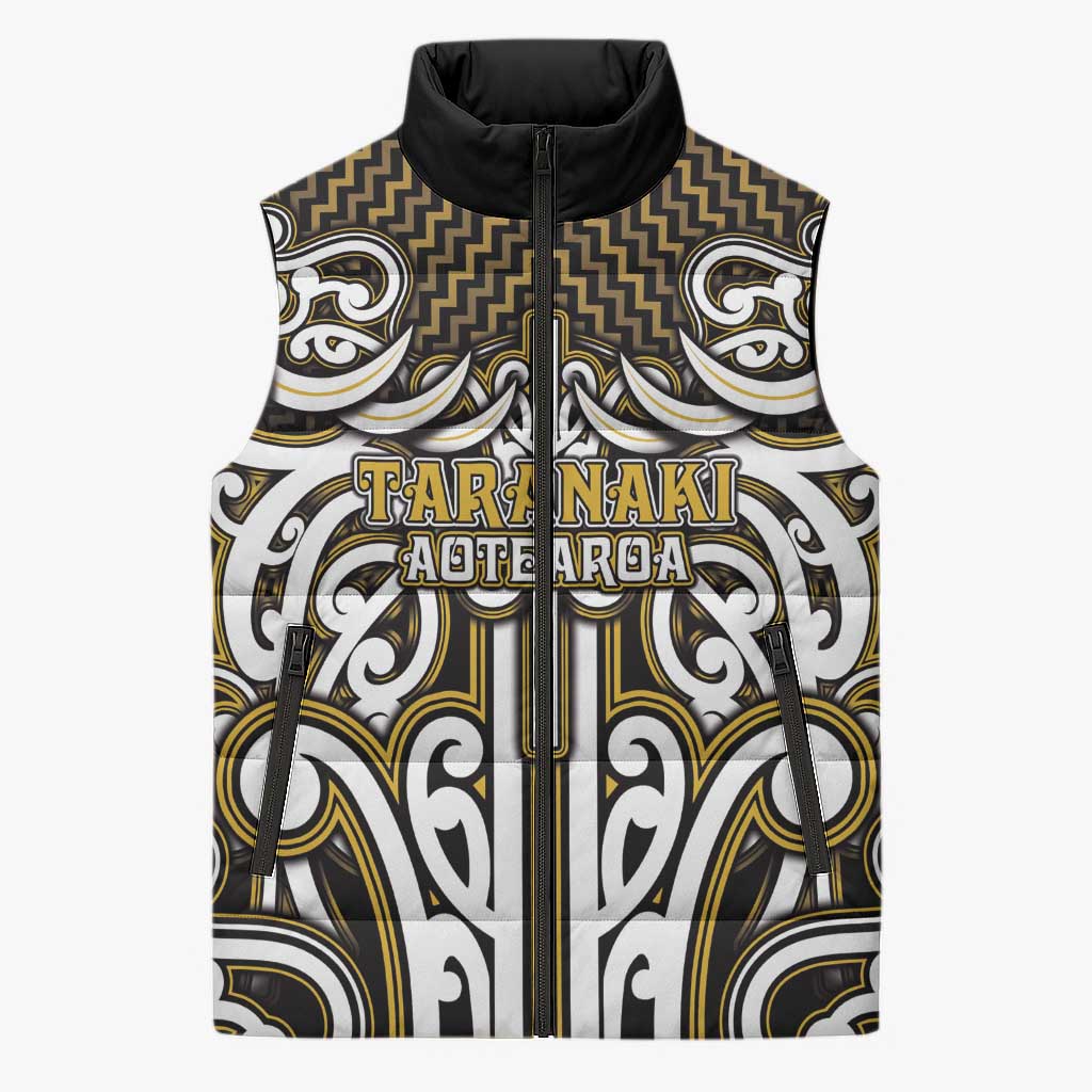 Custom Aotearoa Taranaki Sleeveless Puffer Jacket Maori Tribal Pattern Mix Poutama